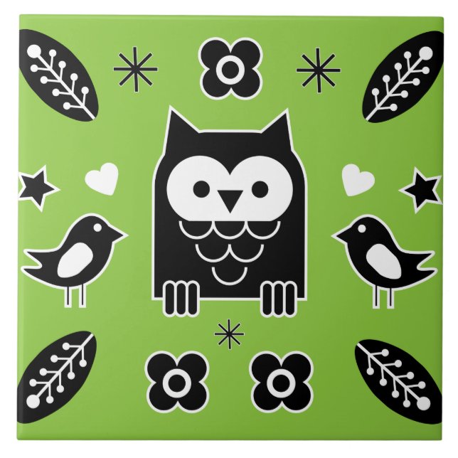 Scandinavian Owl Folk Art Tile (Front)