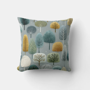 Scandinavian Pastel Forest Trees Throw Pillow