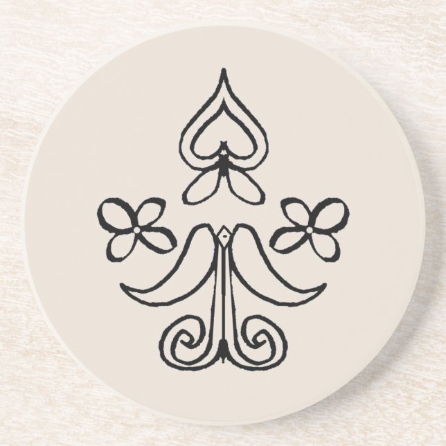 Scandinavian Pattern Heart and Flowers Coaster (Front)