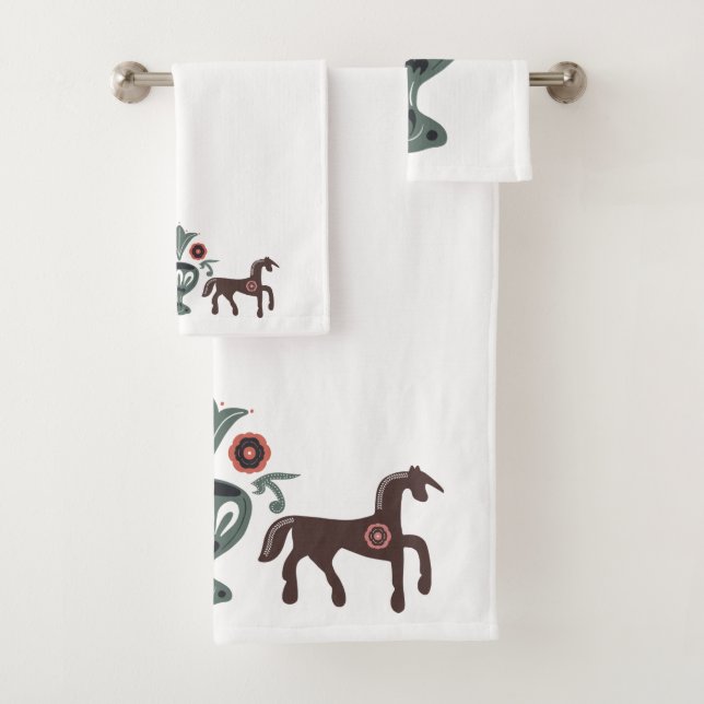 Scandinavian Pattern Horse Bath Towel Set (Insitu)