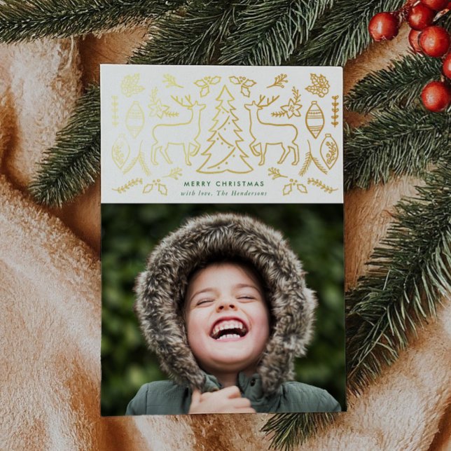 Scandinavian Pattern Photo Gold Foil Holiday Card (Scandinavian Pattern Christmas Photo Gold Foil Holiday Card)