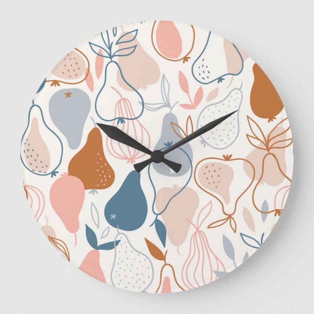 Scandinavian Pear Print: Vintage Fruit Pattern Large Clock (Front)