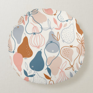 Scandinavian Pear Print: Vintage Fruit Pattern Round Pillow