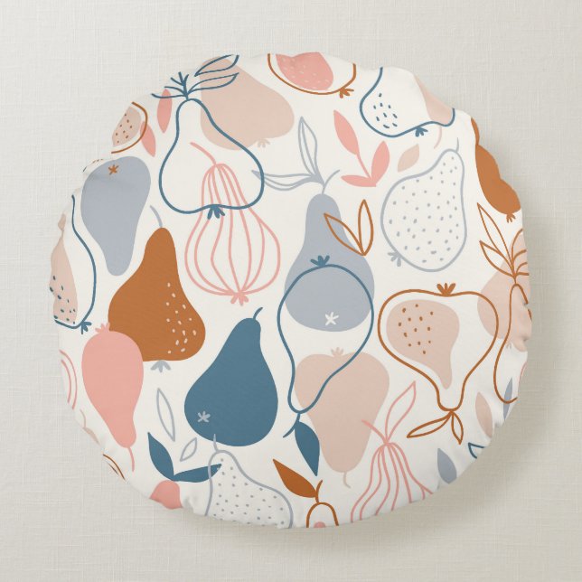 Scandinavian Pear Print: Vintage Fruit Pattern Round Pillow (Front)
