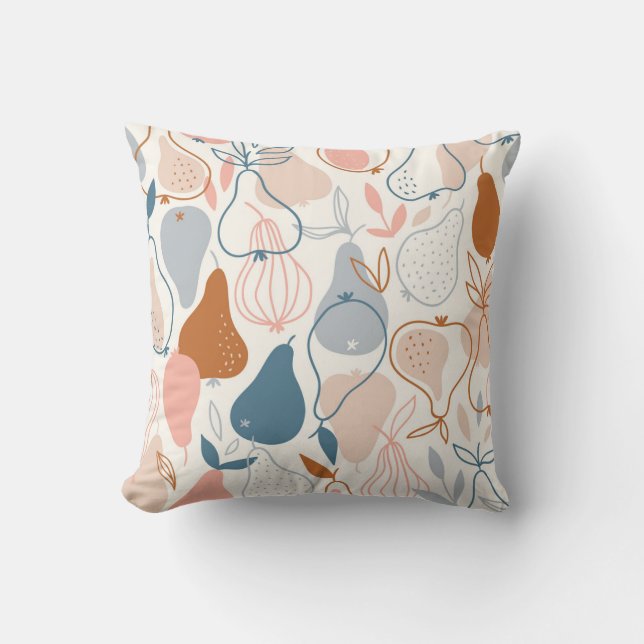 Scandinavian Pear Print: Vintage Fruit Pattern Throw Pillow (Front)