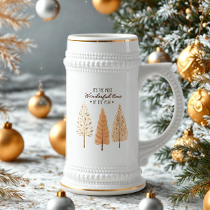 Scandinavian Pine Trees Christmas Beer Glass Stein