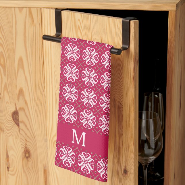 Scandinavian Print Customized Monogram Holiday  Kitchen Towel (Thirds Fold)