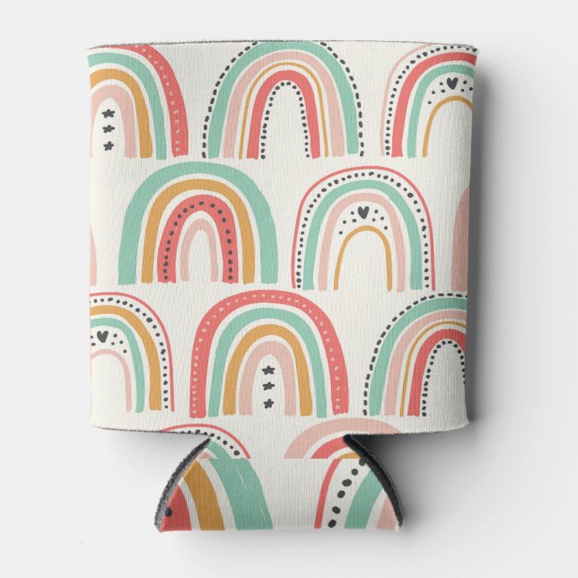 Scandinavian Rainbows: Naive Art Pattern. Can Cooler (Front)