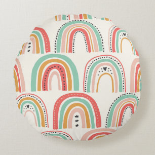 Scandinavian Rainbows: Naive Art Pattern. Round Pillow