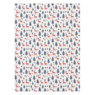 Scandinavian Red and Blue Deer Woodland Tablecloth