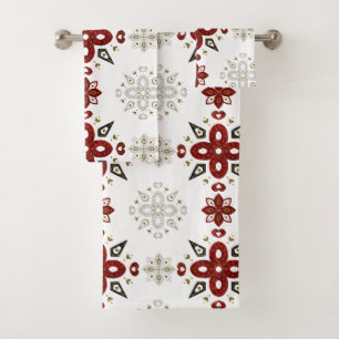 Scandinavian Red Blue Gold Nordic Graphic Bath Towel Set