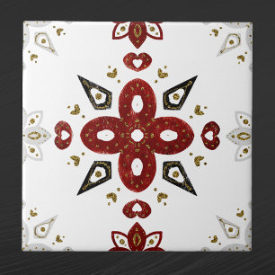 Scandinavian Red Blue Gold Nordic Graphic Tile