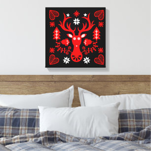 Scandinavian Red Christmas Deer Canvas Print