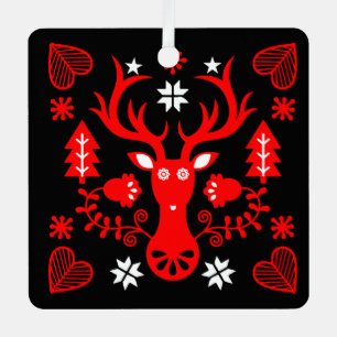 Scandinavian Red Christmas Deer Metal Ornament