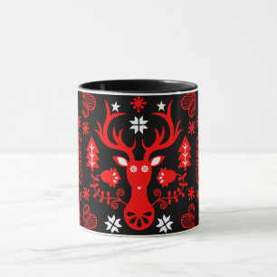 Scandinavian Red Christmas Deer Mug