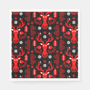 Scandinavian Red Christmas Deer Napkin