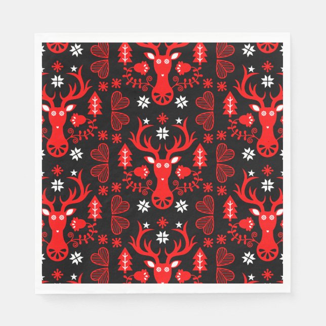 Scandinavian Red Christmas Deer Napkin (Front)