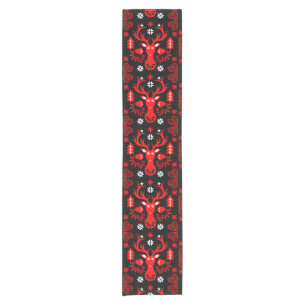 Scandinavian Red Christmas Deer Short Table Runner