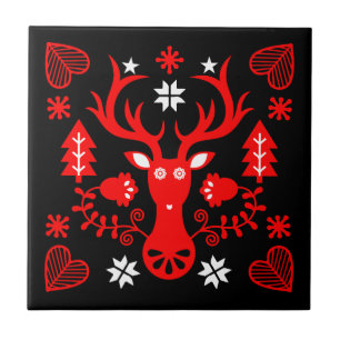 Scandinavian Red Christmas Deer Tile