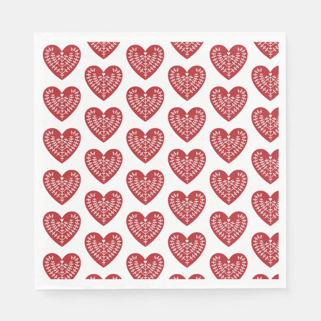 Scandinavian Red Heart Paper Napkins (Front)