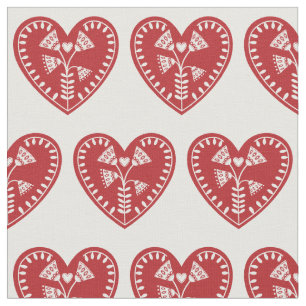 Scandinavian Red Heart Print Fabric