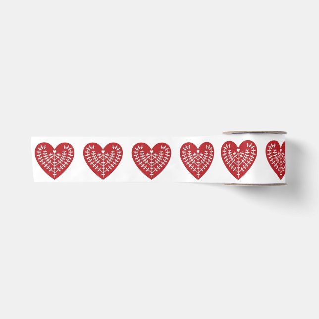 Scandinavian Red Heart Ribbon Satin Ribbon (Front)