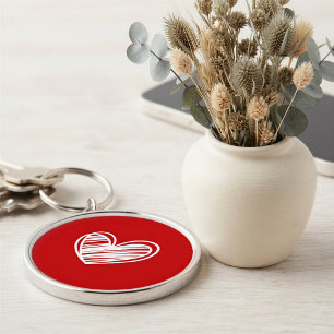 Scandinavian Red Heart Round Keychain