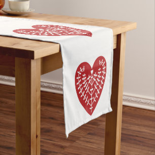 Scandinavian Red Heart Table Runner