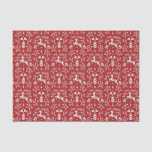 Scandinavian Red White Reindeer Floral Christmas Tissue Paper
