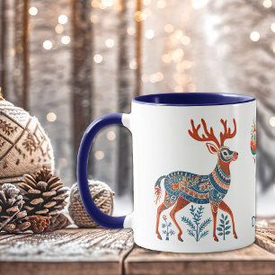Scandinavian Reindeer and Bulbs Monogram Mug