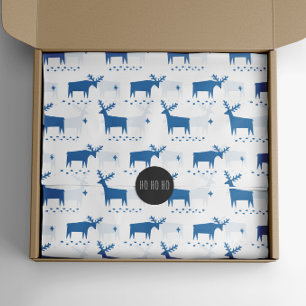 Scandinavian Reindeer Blue Christmas Animal Tissue Paper