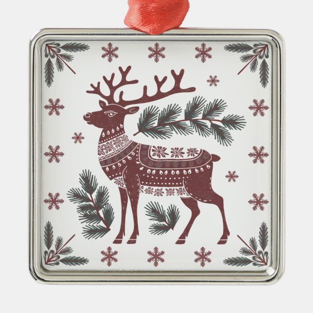 Scandinavian Reindeer Christmas Ornament (Front)
