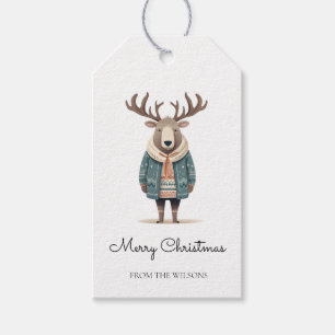 Scandinavian Reindeer Wearing a Coat Gift Tag