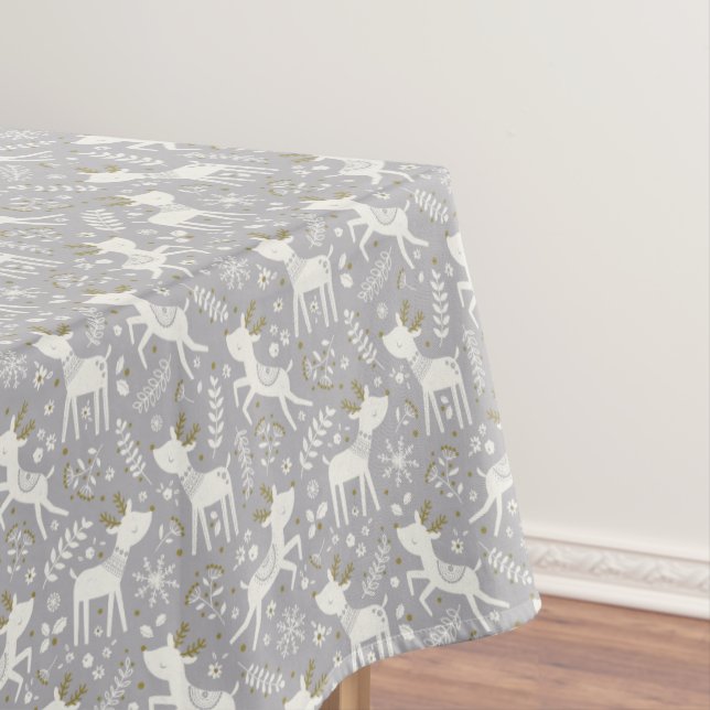 Scandinavian reindeer with flowers and snowflakes tablecloth (In Situ)