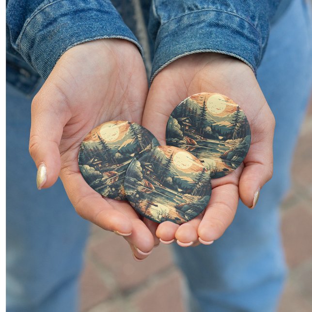 Scandinavian Retro Art mountain home 3 Inch Round Button (Creator Uploaded)