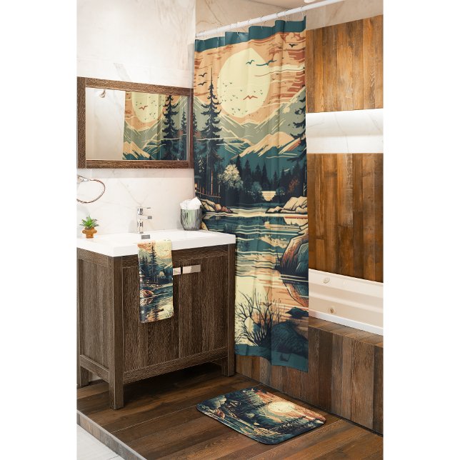 Scandinavian Retro Art mountain home Bath Mat (Creator Uploaded)