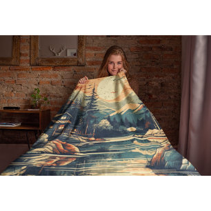 Scandinavian Retro Art mountain home Fleece Blanket