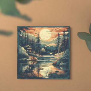 Scandinavian Retro Art mountain home Holiday Card