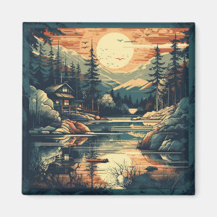 Scandinavian Retro Art mountain home Magnet