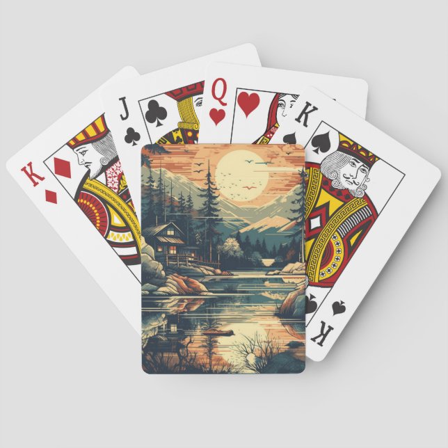 Scandinavian Retro Art mountain home Playing Cards (Back)