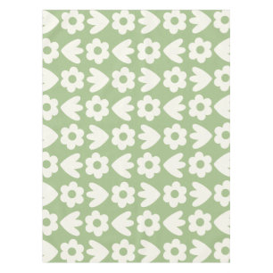 Scandinavian Retro Flowers Floral Pattern Sage  Tablecloth