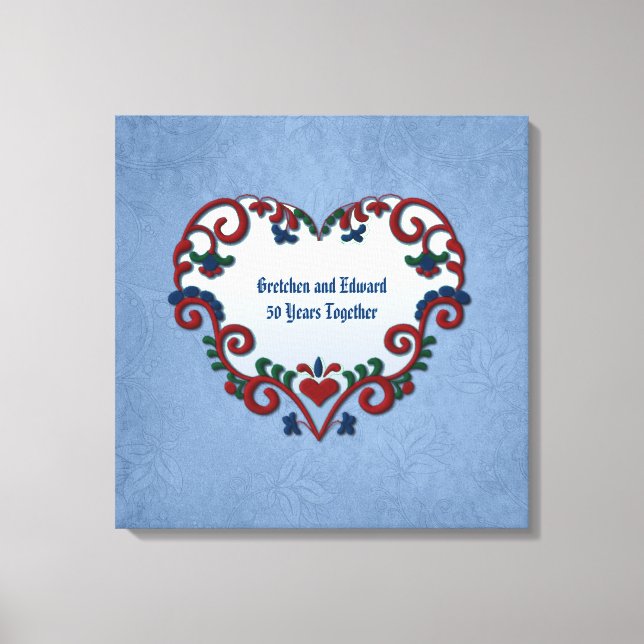 Scandinavian Rosemaling Heart Custom Anniversary Canvas Print (Front)