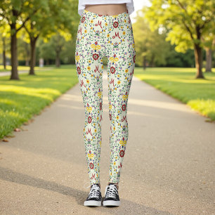 Scandinavian Rosemaling Monogram Pattern Nordic Leggings