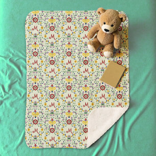 Scandinavian Rosemaling Monogram Pattern Nordic Sherpa Blanket