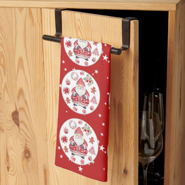 Scandinavian Santa Claus Red Kitchen Towel (Thirds Fold)