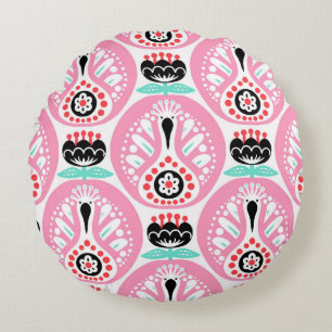 Scandinavian seamless folk art pattern with cute b round pillow