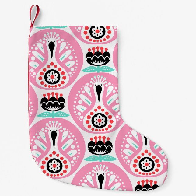 Scandinavian seamless folk art pattern with cute b small christmas stocking (Front)