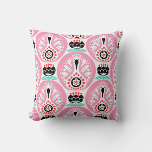 Scandinavian seamless folk art pattern with cute b throw pillow