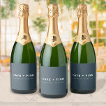 Scandinavian | Smoke Blue Minimalist Wedding Sparkling Wine Label<br><div class="desc">Simple, stylish custom wedding sparkling wine label in a modern minimalist scandi scandinavian design style with a contemporary typography in white on a dusky smoke blue background in an informal casual style. The text can easily be personalized for a unique one of a kind wedding design for your special day....</div>