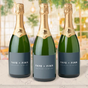 Scandinavian   Smoke Blue Minimalist Wedding Sparkling Wine Label
